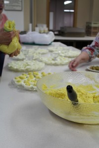 deviled eggs being made